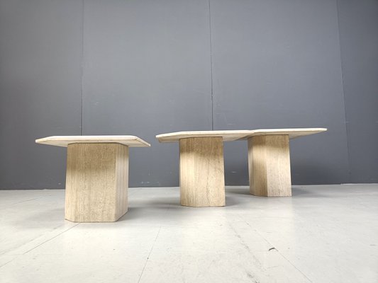 Travertine Nesting Tables, 1970s, Set of 3-IRH-2027660