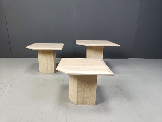 Travertine Nesting Tables, 1970s, Set of 3-IRH-2027660