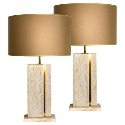 Travertine Table Lamp with New Shade by Camille Breesch-VDW-1298778