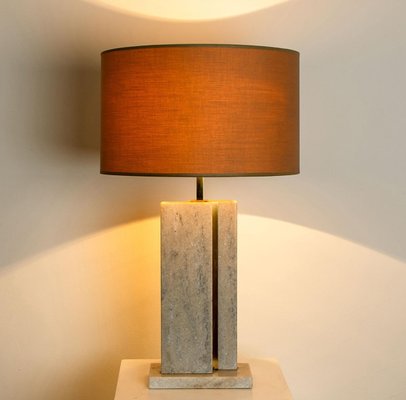 Travertine Table Lamp with New Shade by Camille Breesch-VDW-1298778