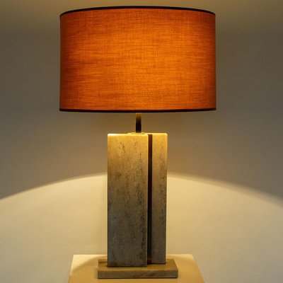 Travertine Table Lamp with New Shade by Camille Breesch-VDW-1298778