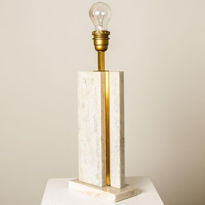 Travertine Table Lamp with New Shade by Camille Breesch-VDW-1298778