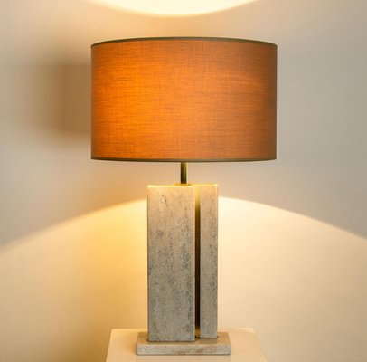 Travertine Table Lamp with New Shade by Camille Breesch-VDW-1298778