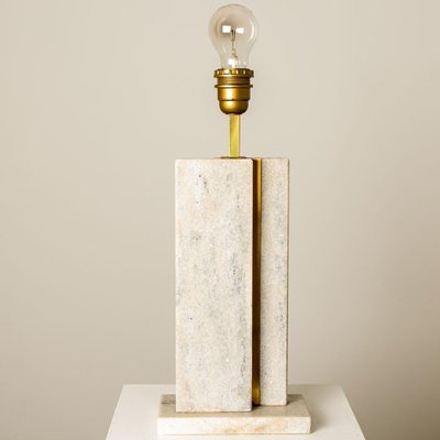 Travertine Table Lamp with New Shade by Camille Breesch-VDW-1298778