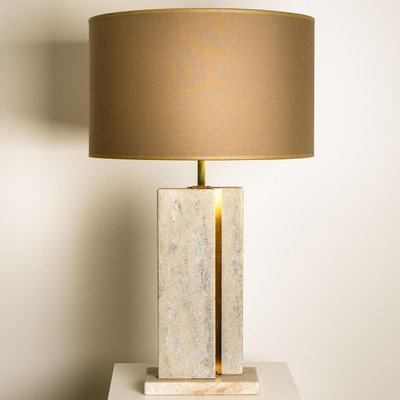 Travertine Table Lamp with New Shade by Camille Breesch-VDW-1298778