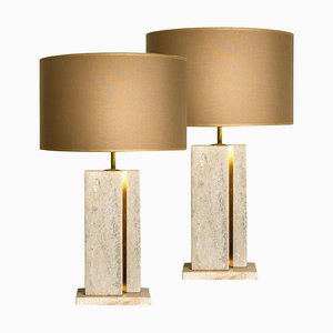 Travertine Table Lamp with New Shade by Camille Breesch-VDW-1298778