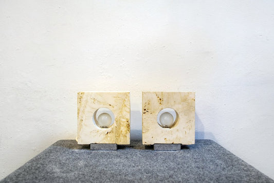 Travertine Table Lamps by Giuliano Cesari for Nucleo Sormani, 1970s, Set of 2