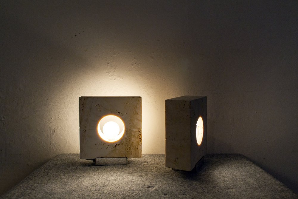 Travertine Table Lamps by Giuliano Cesari for Nucleo Sormani, 1970s, Set of 2