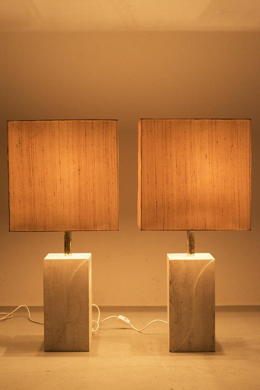 Travertine Table Lamps, Set of 2