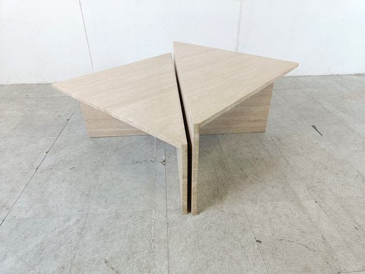 Travertine Triangular Coffee Tables from Up & Up, 1970s, Set of 2-IRH-1785806