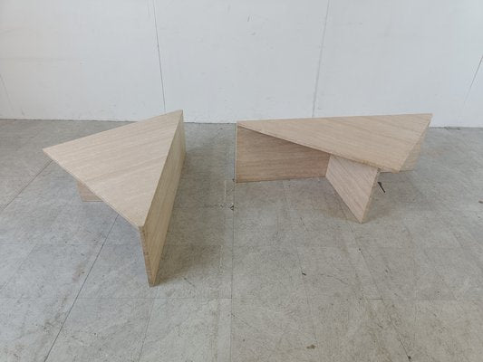 Travertine Triangular Coffee Tables from Up & Up, 1970s, Set of 2-IRH-1785806