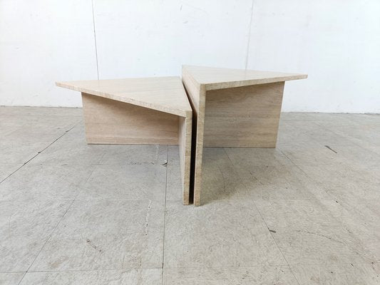 Travertine Triangular Coffee Tables from Up & Up, 1970s, Set of 2-IRH-1785806