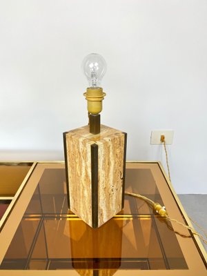 Travertine Walnut & Brass Table Lamp, Italy, 1970s-LYQ-1171517