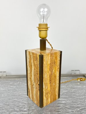 Travertine Walnut & Brass Table Lamp, Italy, 1970s-LYQ-1171517