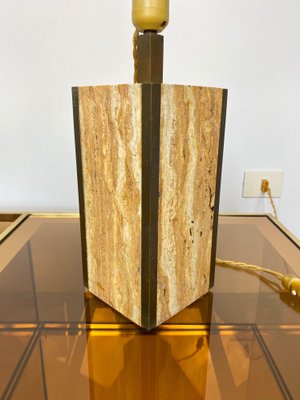 Travertine Walnut & Brass Table Lamp, Italy, 1970s-LYQ-1171517