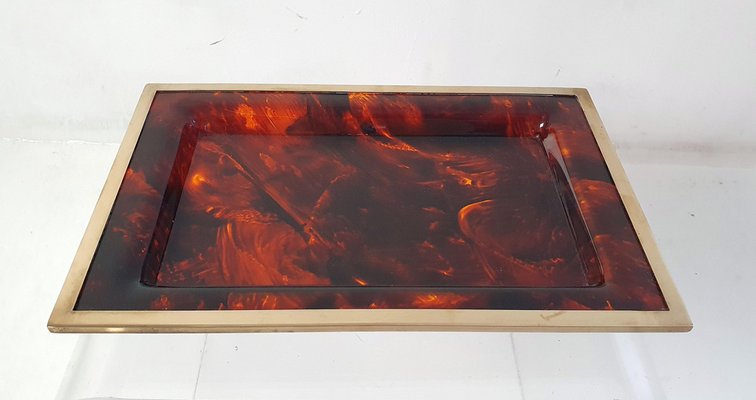 Tray in Faux Tortoise Acrylic Glass, Italy, 1970s-FO-1765689