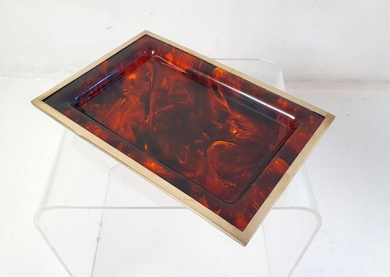 Tray in Faux Tortoise Acrylic Glass, Italy, 1970s-FO-1765689