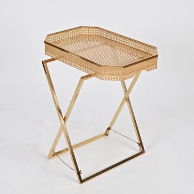 Tray Side Table in Gold Brass, Acrylic Glass & Vienna Straw from Christian Dior, Italy, 1970s-JDR-2032987