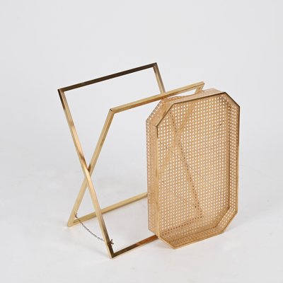 Tray Side Table in Gold Brass, Acrylic Glass & Vienna Straw from Christian Dior, Italy, 1970s-JDR-2032987