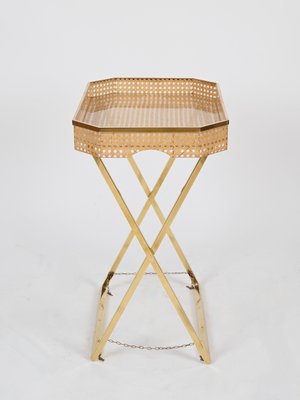 Tray Side Table in Gold Brass, Acrylic Glass & Vienna Straw from Christian Dior, Italy, 1970s-JDR-2032987