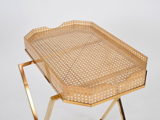 Tray Side Table in Gold Brass, Acrylic Glass & Vienna Straw from Christian Dior, Italy, 1970s-JDR-2032987