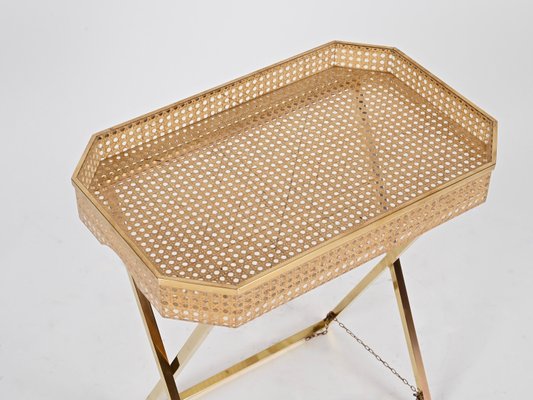 Tray Side Table in Gold Brass, Acrylic Glass & Vienna Straw from Christian Dior, Italy, 1970s-JDR-2032987