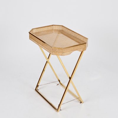 Tray Side Table in Gold Brass, Acrylic Glass & Vienna Straw from Christian Dior, Italy, 1970s-JDR-2032987