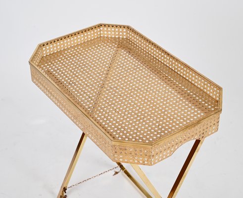 Tray Side Table in Gold Brass, Acrylic Glass & Vienna Straw from Christian Dior, Italy, 1970s-JDR-2032987