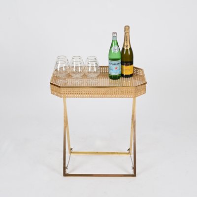 Tray Side Table in Gold Brass, Acrylic Glass & Vienna Straw from Christian Dior, Italy, 1970s-JDR-2032987