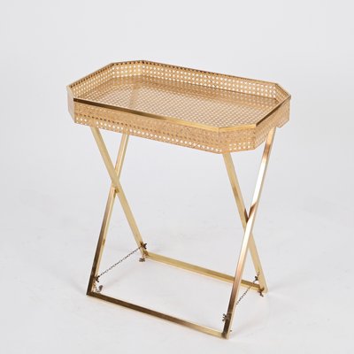 Tray Side Table in Gold Brass, Acrylic Glass & Vienna Straw from Christian Dior, Italy, 1970s-JDR-2032987