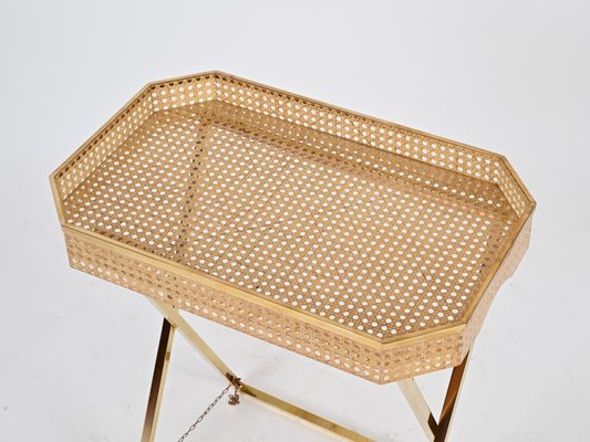 Tray Side Table in Gold Brass, Acrylic Glass & Vienna Straw from Christian Dior, Italy, 1970s-JDR-2032987