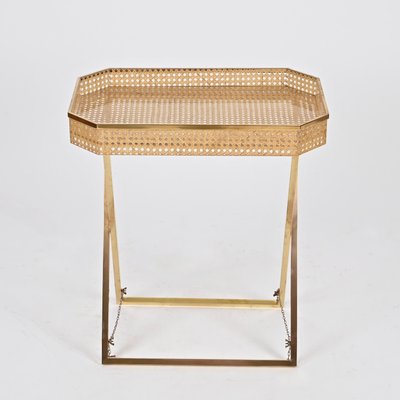 Tray Side Table in Gold Brass, Acrylic Glass & Vienna Straw from Christian Dior, Italy, 1970s-JDR-2032987