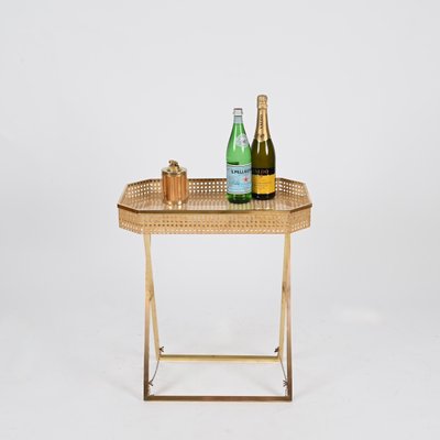 Tray Side Table in Gold Brass, Acrylic Glass & Vienna Straw from Christian Dior, Italy, 1970s-JDR-2032987