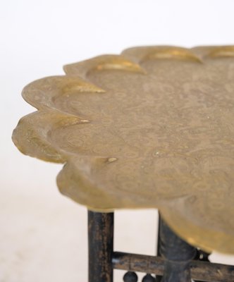 Tray Table in Brass and Wood with Carvings of Indian Origin, 1950s-UY-1724400