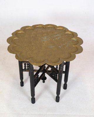 Tray Table in Brass and Wood with Carvings of Indian Origin, 1950s-UY-1724400