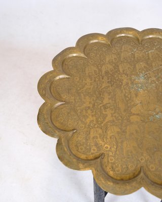 Tray Table in Brass and Wood with Carvings of Indian Origin, 1950s-UY-1724400