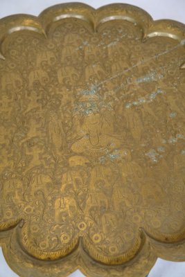 Tray Table in Brass and Wood with Carvings of Indian Origin, 1950s-UY-1724400