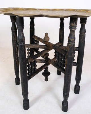 Tray Table in Brass and Wood with Carvings of Indian Origin, 1950s-UY-1724400