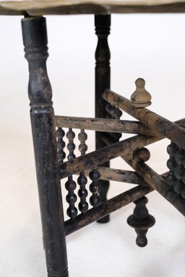 Tray Table in Brass and Wood with Carvings of Indian Origin, 1950s-UY-1724400