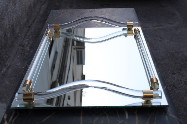 Tray with Light Mirror and Brass, Italy, 1970s-EH-1722704