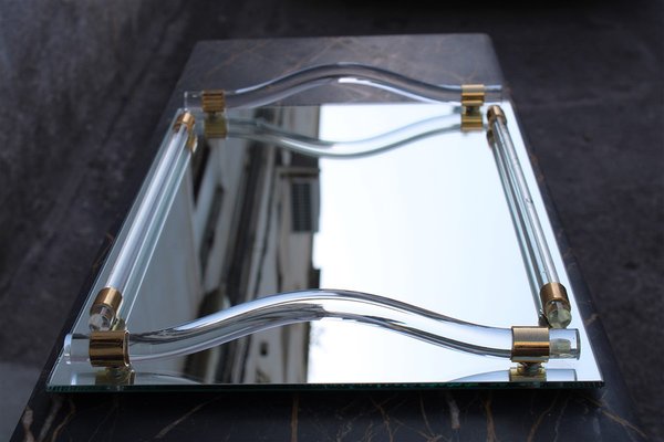 Tray with Light Mirror and Brass, Italy, 1970s-EH-1722704