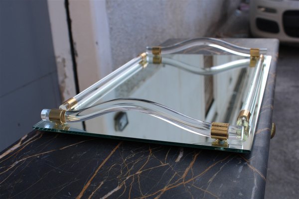 Tray with Light Mirror and Brass, Italy, 1970s-EH-1722704