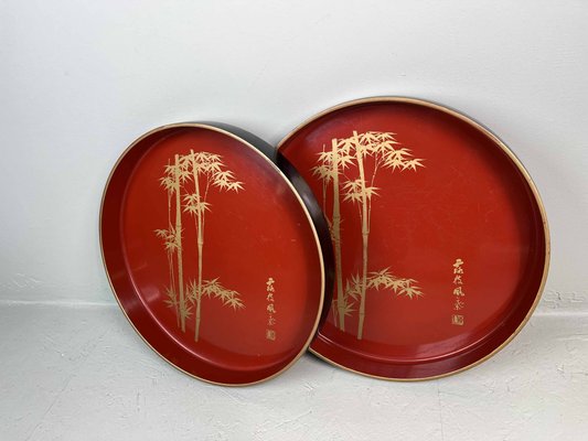 Trays in Lacquered Wood with Bamboo Decoration, 1970s, Set of 2-DWL-1438376