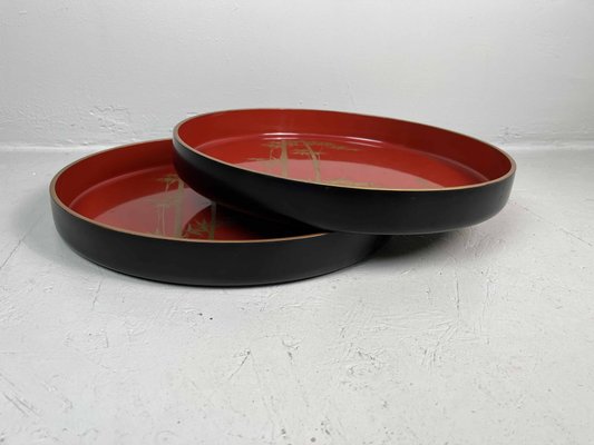 Trays in Lacquered Wood with Bamboo Decoration, 1970s, Set of 2-DWL-1438376