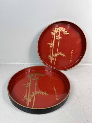 Trays in Lacquered Wood with Bamboo Decoration, 1970s, Set of 2-DWL-1438376