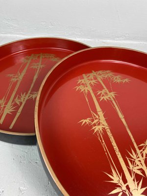 Trays in Lacquered Wood with Bamboo Decoration, 1970s, Set of 2-DWL-1438376