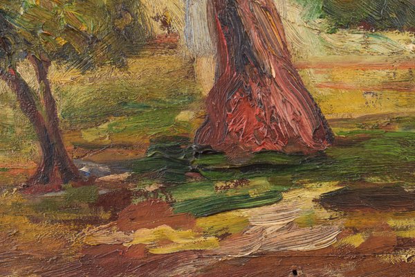 Trees and Building, Early 20th Century, Oil on Board-AOI-1106892