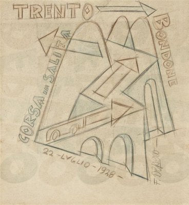 Trento - Bondone Corsa in Salita - Original Drawing by Fortunato Depero - 1928 1928-ZCI-756013