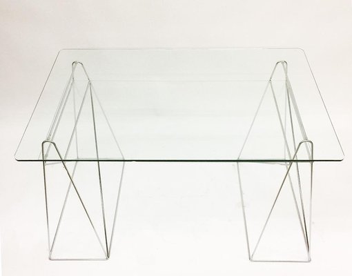 Trestle Leg Console Table / Desk With Two-Tiered Glass Top-UCH-1224696