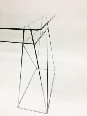 Trestle Leg Console Table / Desk With Two-Tiered Glass Top-UCH-1224696